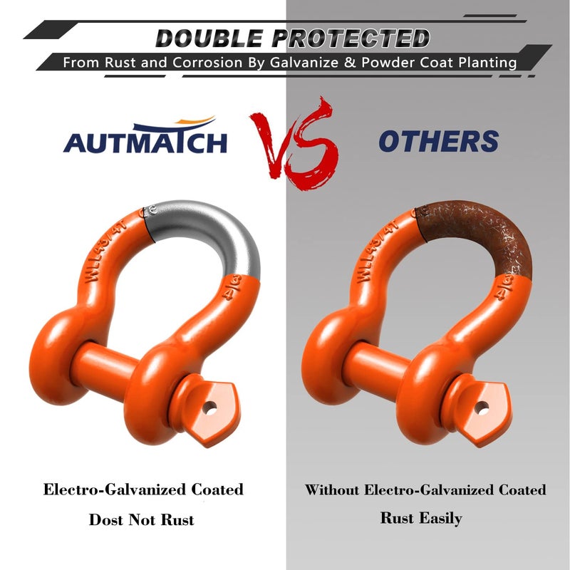 AUTMATCH D Ring Shackle 3/4"" Shackles (2 Pack) 41,887Ibs Break Strength, Clevis Shackle with 7/8"" Screw Pin and Shackle Isolator Washers Kit for Tow Strap Winch Off Road Vehicle Recovery, Orange - Image 5